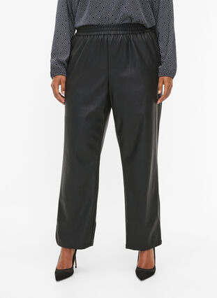 Faux leather trousers with pockets, Black, Model image number 2