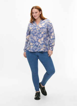 FLASH - Long sleeve blouse with print, Delft AOP, Model image number 2