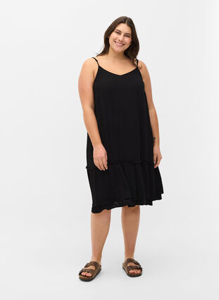 Sleeveless viscose beach dress, Black, Model image number 2