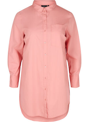 Long cotton shirt with chest pockets, Blush, Packshot image number 0