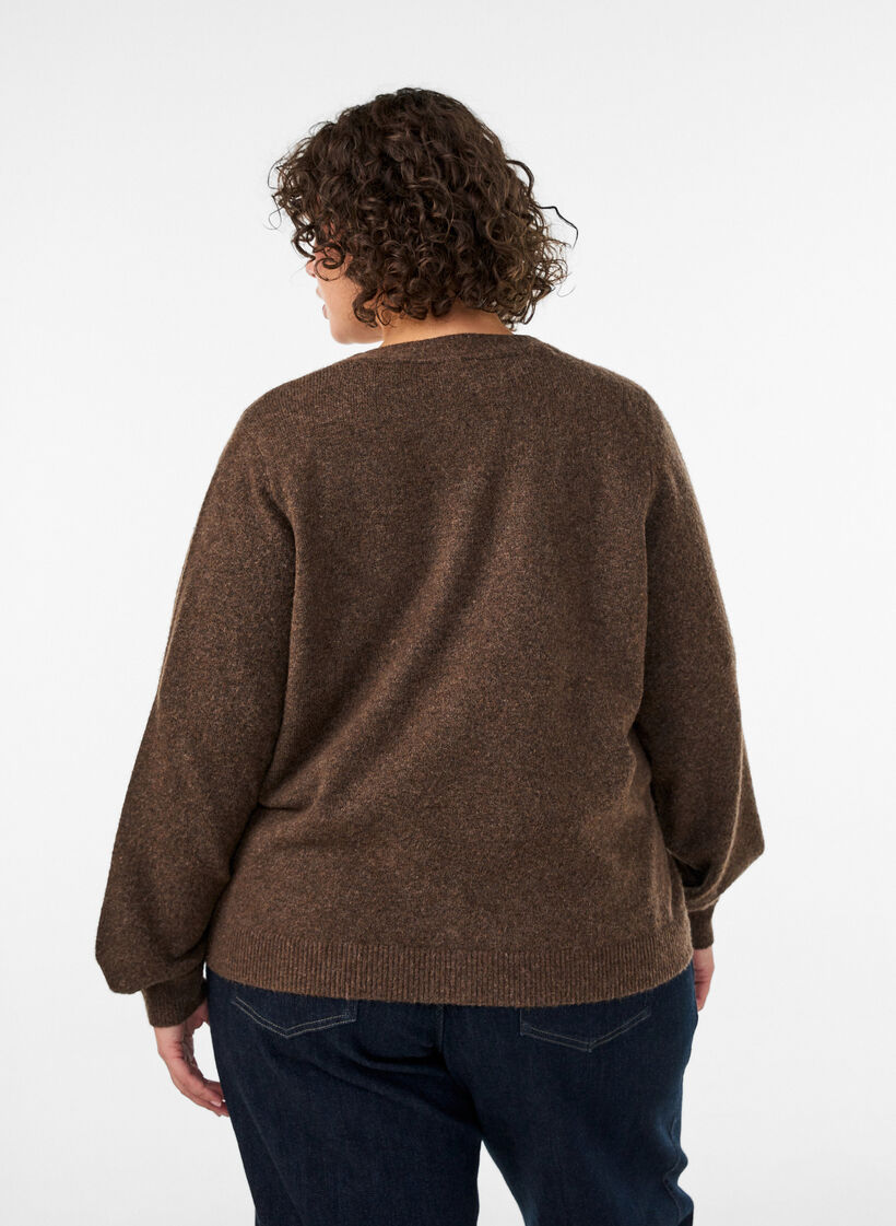Cardigan with decorative buttons and V-neck, Brown, Model image number 2
