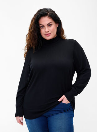 Viscose knit blouse with turtleneck, Black, Model image number 0