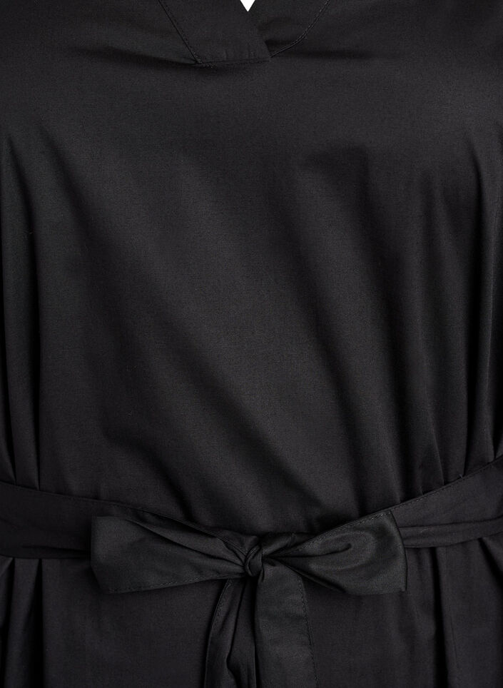 Dress in organic cotton with tie belt, Black, Packshot image number 2