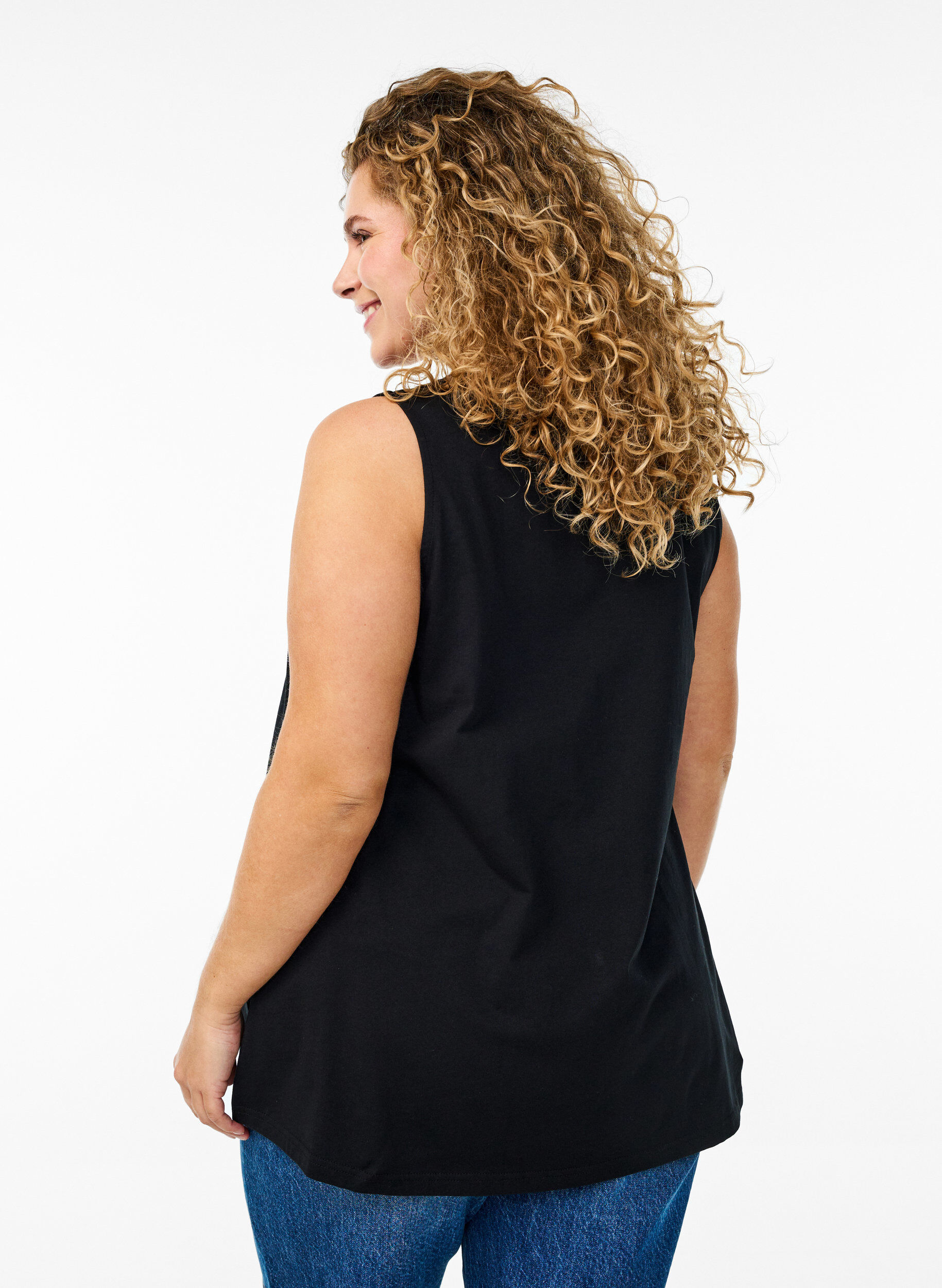 ZizzifashionCotton top with a-shape, Black, Model image number 2