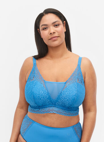 Bra with lace and soft padding, Cendre Blue, Model image number 0