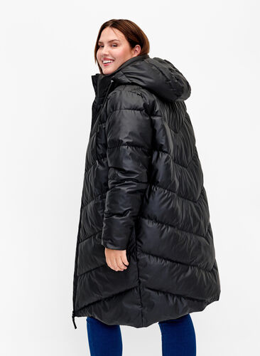 Water-repellent winter jacket with detachable hood, Black, Model image number 1