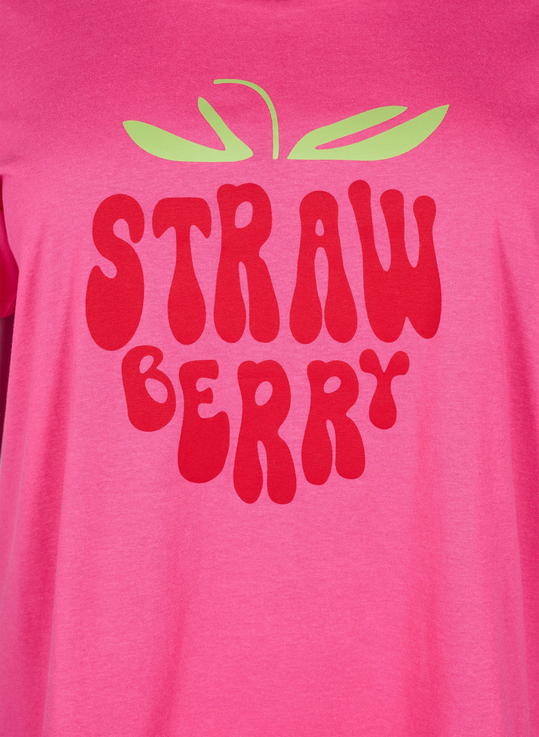 Zizzifashion Cotton T-shirt with motif, Raspb. w. Strawberry, Packshot image number 2