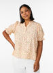 Floral viscose blouse with short sleeves and a ruffle collar, Yellow, Model image number 0