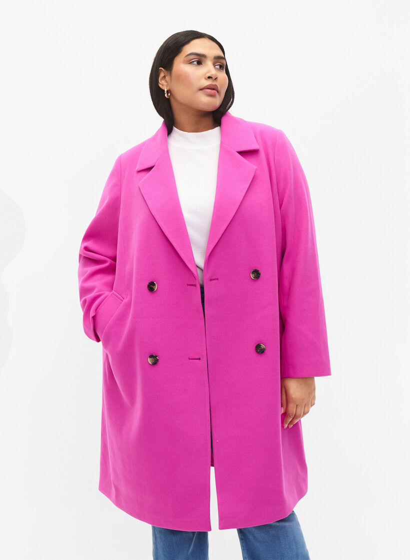 Coat with double-breasted button closure - Pink - Sz. 42-60 - Zizzifashion | Regenjacken