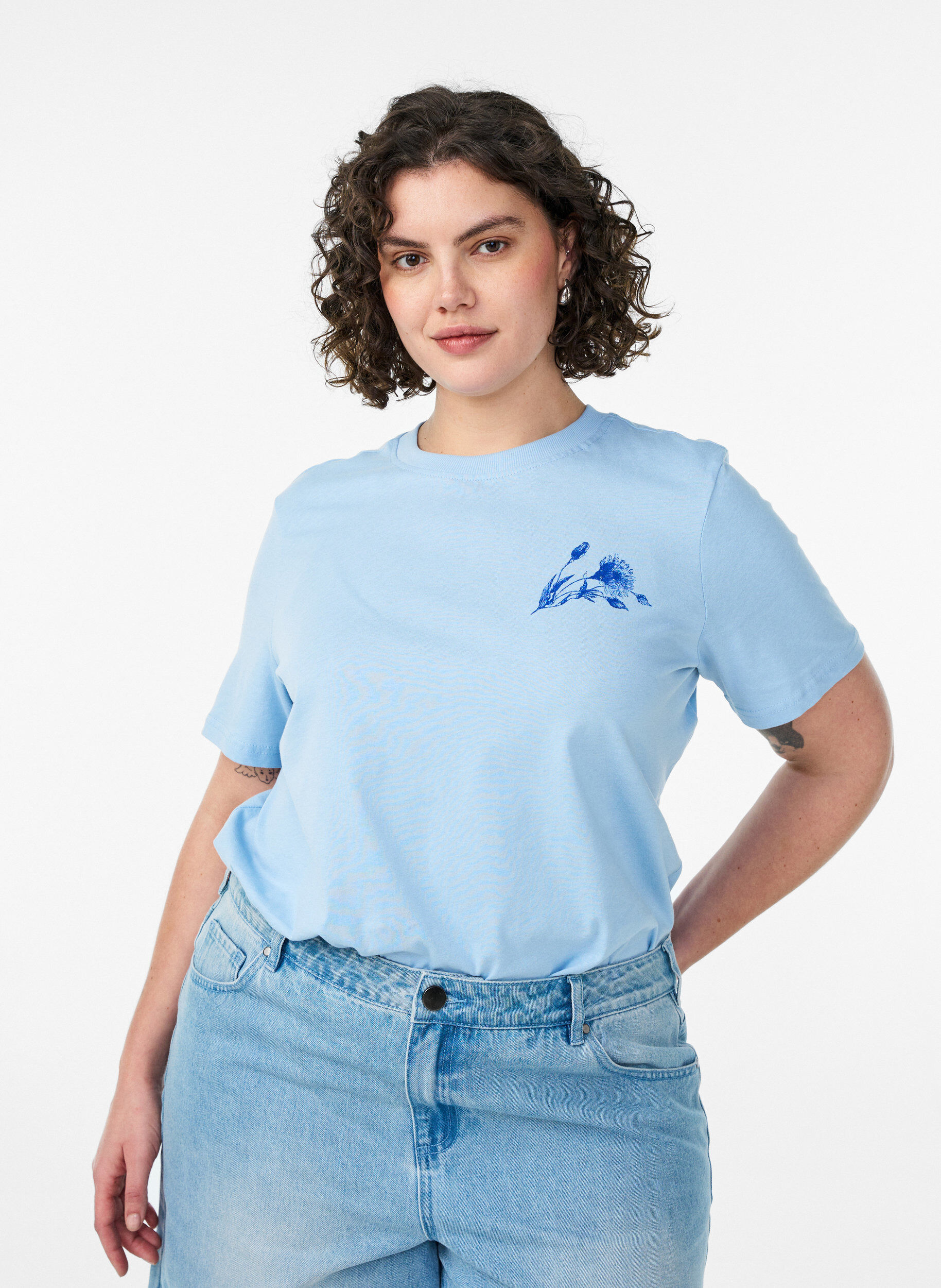 ZizzifashionCotton T-shirt with print, Light Blue, Model image number 0