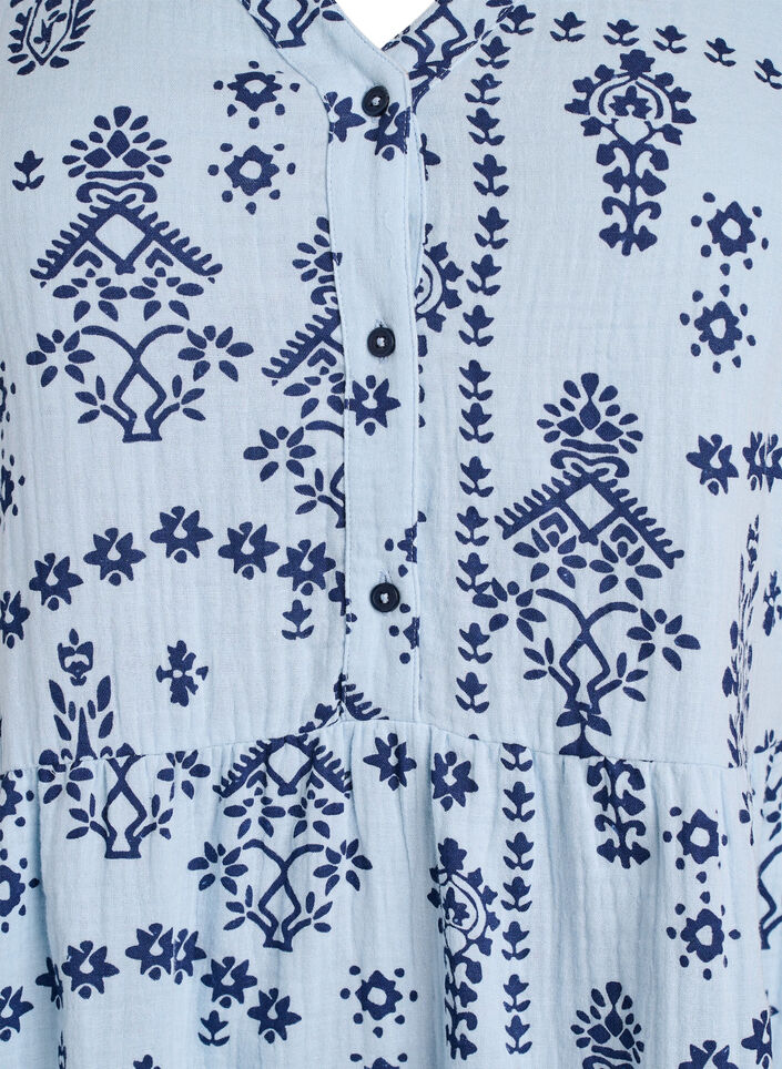 Short dress in patterned cotton muslin, Light Blue, Packshot image number 2