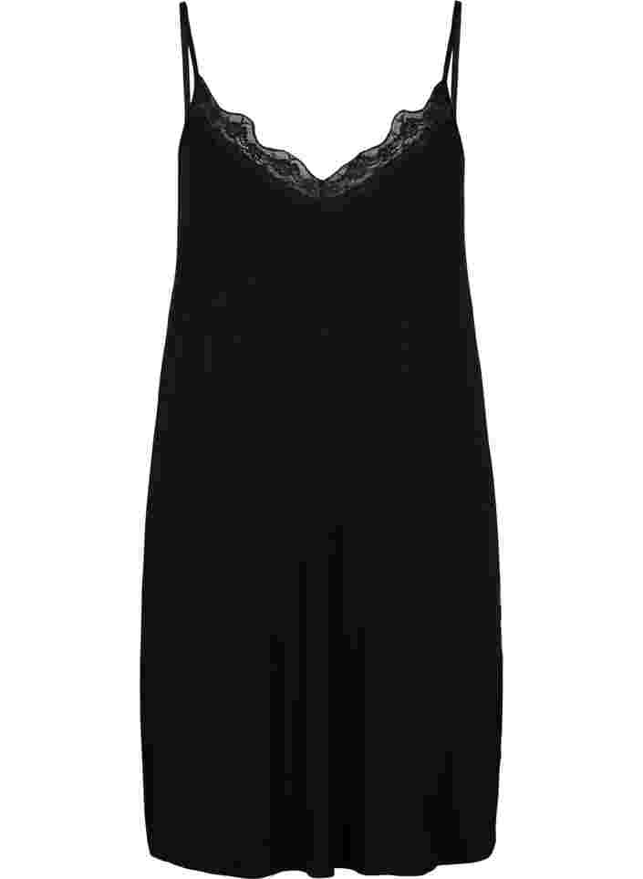 Viscose nightgown with lace trim, Black, Packshot image number 0