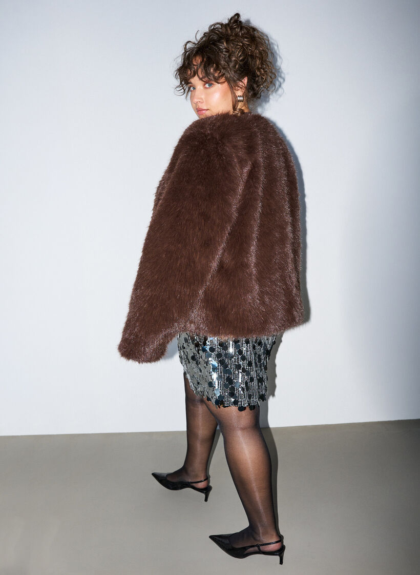Short sequin skirt with an elasticated waistband, Dark Grey, Model