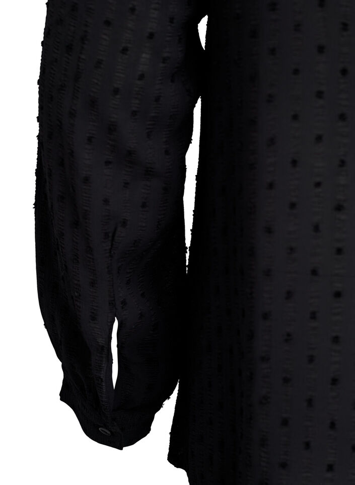 Shirt with a textured dot pattern and embroidery details, Black, Packshot image number 3