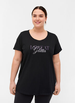 Sports t-shirt with print, Black Glitter, Model image number 0