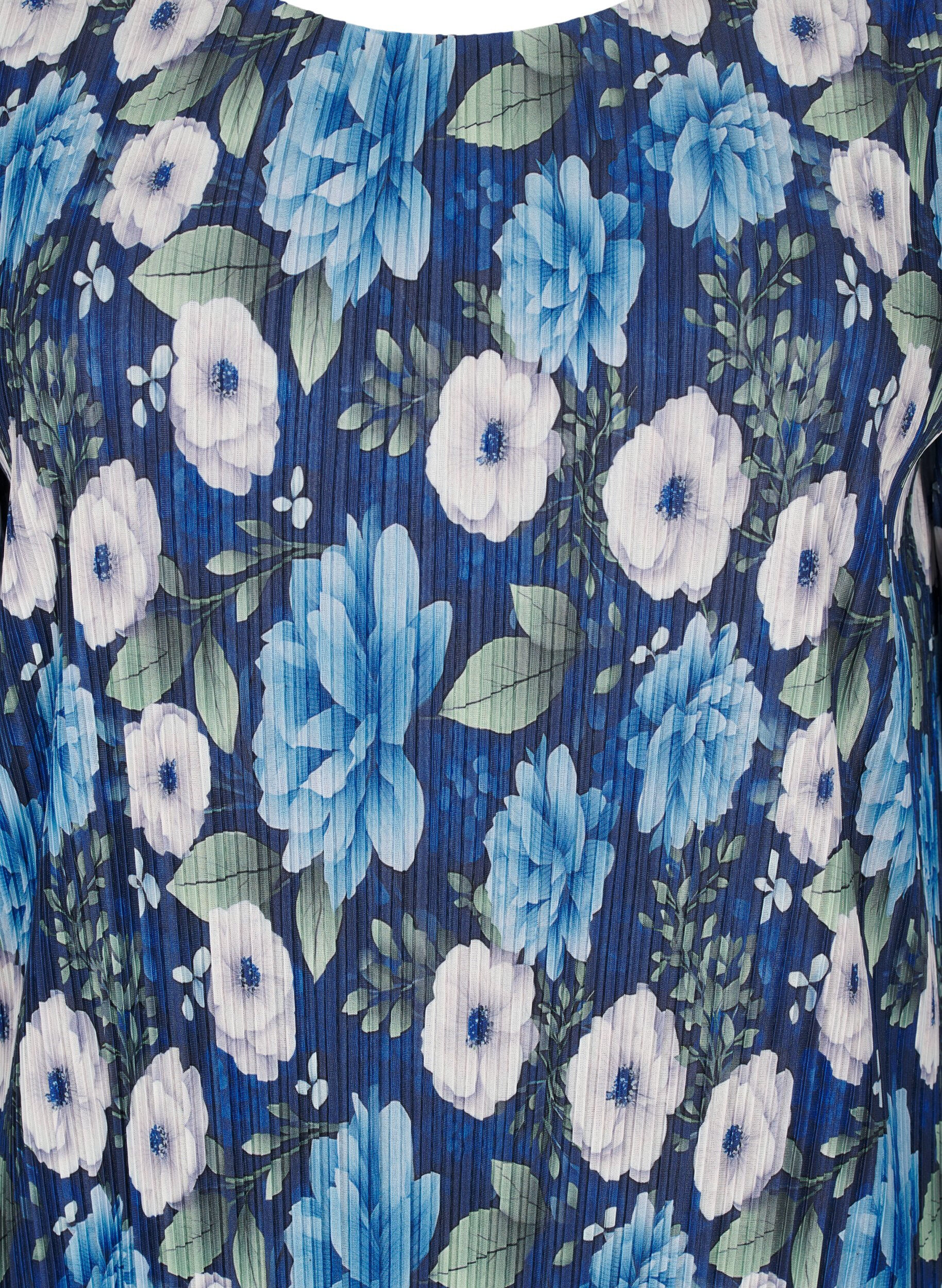 Zizzifashion Pleated dress with 3/4 sleeves, Blue, Packshot image number 2