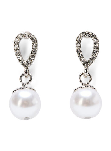 Drop earrings with pearl and stones, Silver w. Pearl, Packshot image number 0