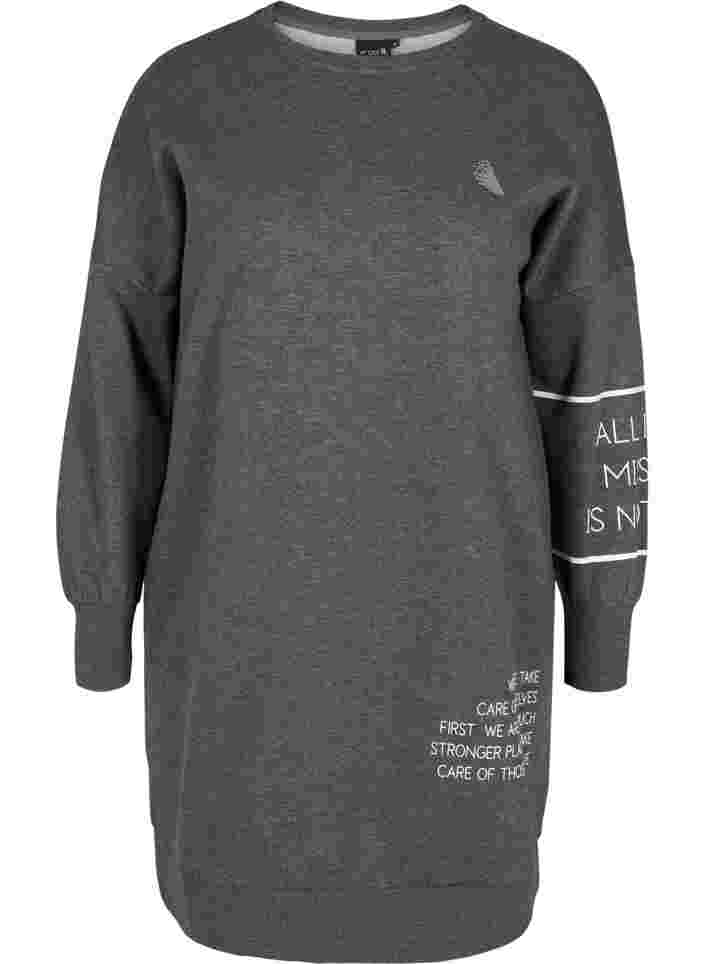 Sweater dress with long sleeves and print details, Dark Grey Melange, Packshot
