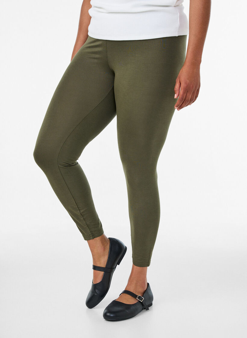 Basic viscose leggings, Green, Model image number 0