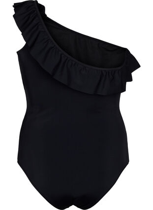 One-shoulder swimsuit with ruffle, Black, Packshot image number 1