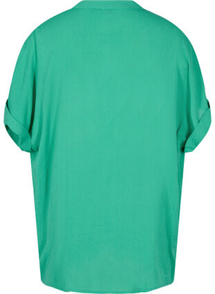 Short-sleeved viscose shirt with v-neck, Holly Green, Packshot image number 1