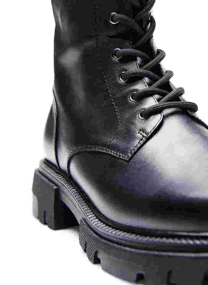 Wide fit leather boot with zip and laces, Black, Packshot image number 2