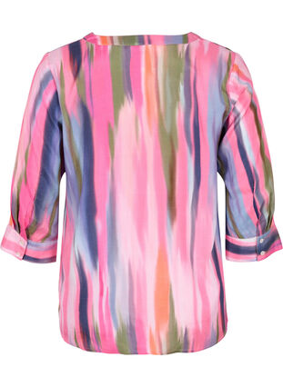 Printed viscose blouse with 3/4 sleeves, Pink AOP, Packshot image number 1