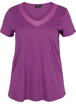 Short-sleeved T-shirt with V-neck and mesh, Gloxinia, Packshot image number 0