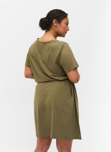 Short sleeve dress with waist belt, Dusty Olive, Model image number 1