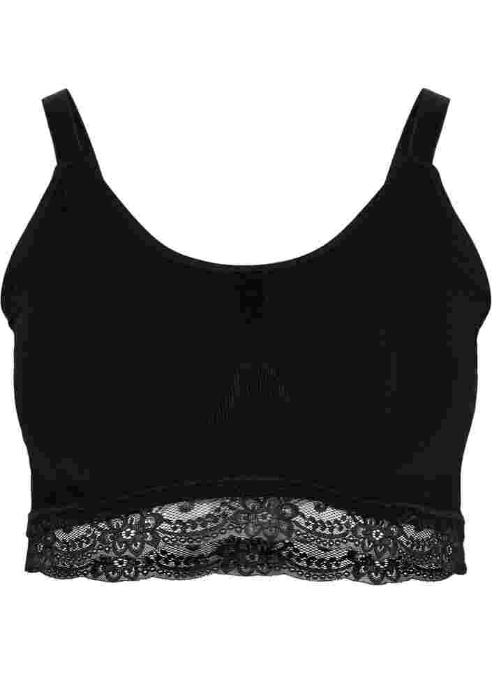 Soft bra with lace trim, Black, Packshot image number 0