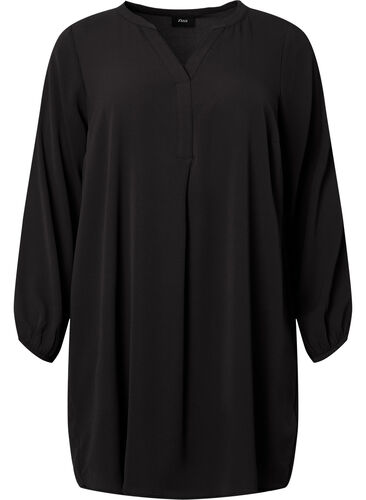 Long-sleeved V-neck dress, Black, Packshot image number 0