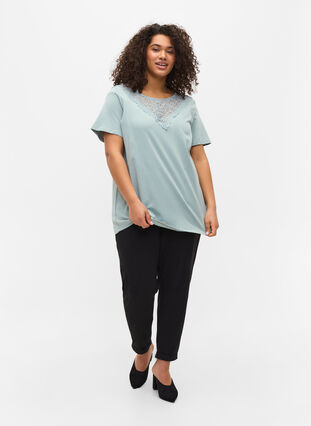 Short-sleeved t-shirt with cotton details, Silver Blue, Model image number 2
