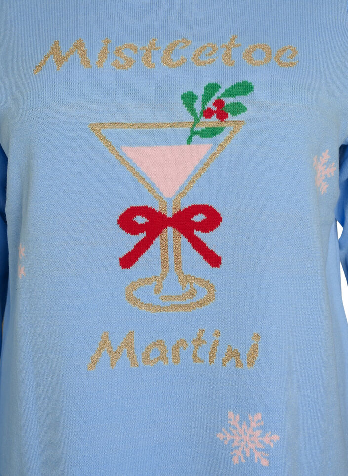 Knitted blouse with a Christmas motif, Light Blue, Packshot image number 2