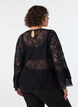 Lace blouse with long trumpet sleeves and ruffles, Black, Model image number 2