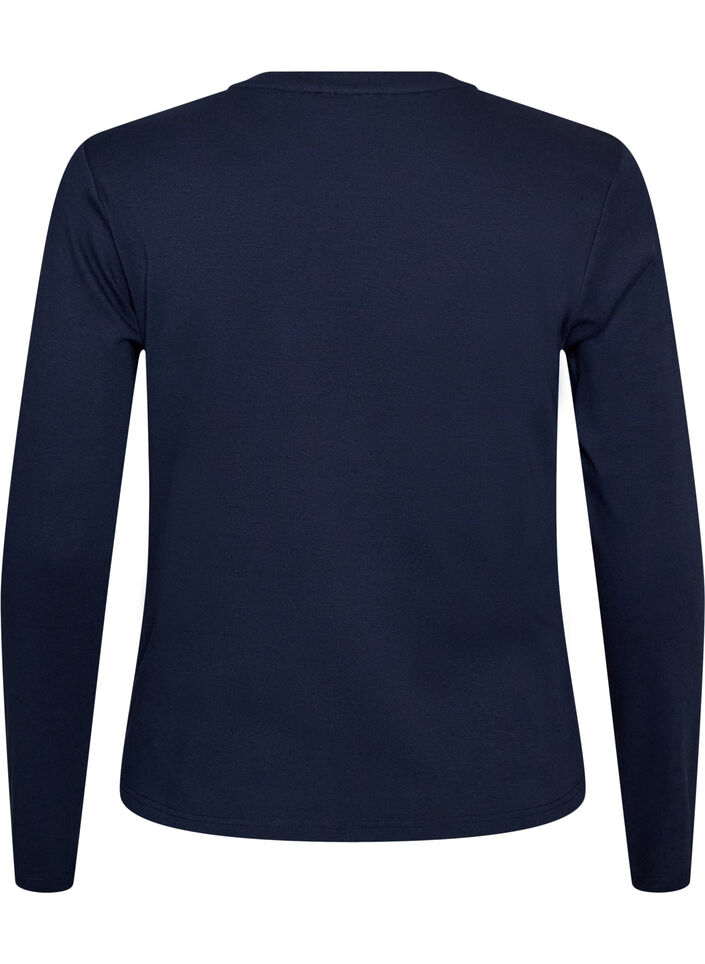 Long-sleeved basic T-shirt with a round neck, Blue, Packshot image number 1