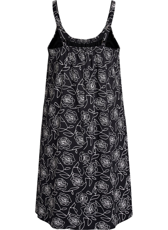 Knee-length strap dress in organic cotton, Black, Packshot image number 1