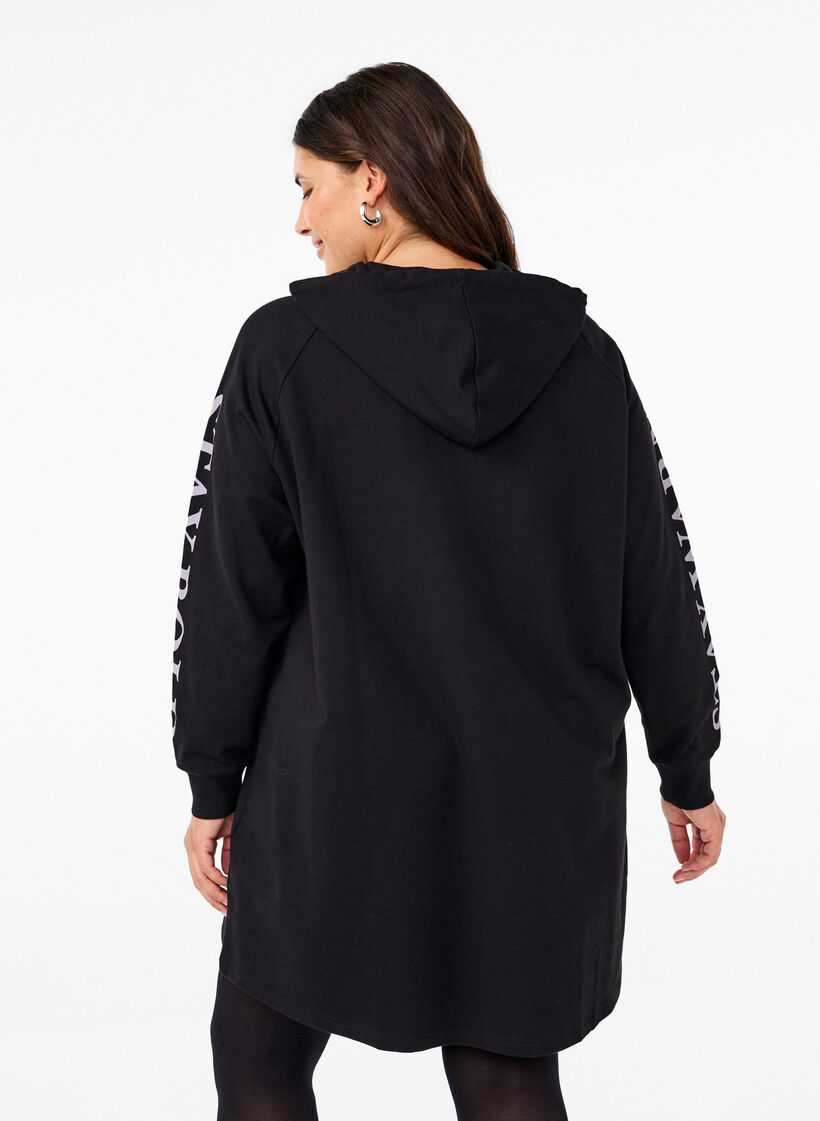 Oversize sweatshirt with print on the sleeves, Black w. Silver, Model image number 1