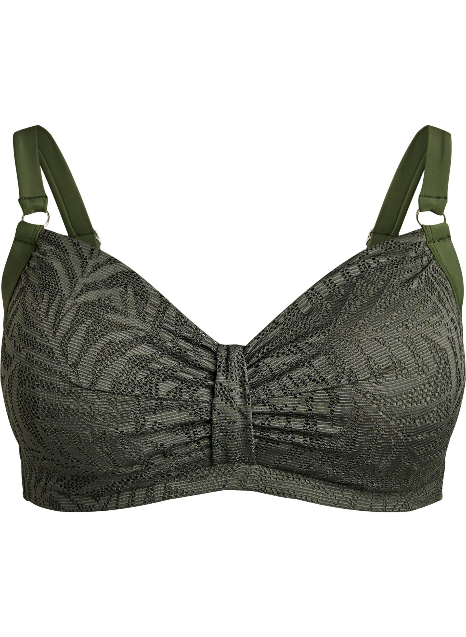 Zizzifashion Bikini top with textured mesh and removable padding, Green, Packshot image number 0