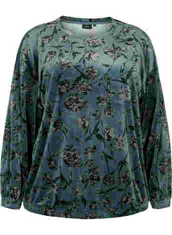 Floral, long sleeve velour blouse