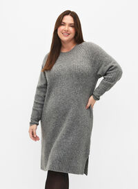 Rib-knit dress with slit, Light Grey Melange, Model