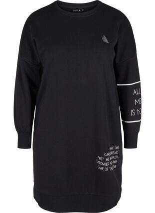 Sweater dress with long sleeves and print details, Black, Packshot image number 0