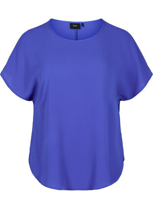 Blouse with short sleeves and a round neckline, Dazzling Blue, Packshot image number 0