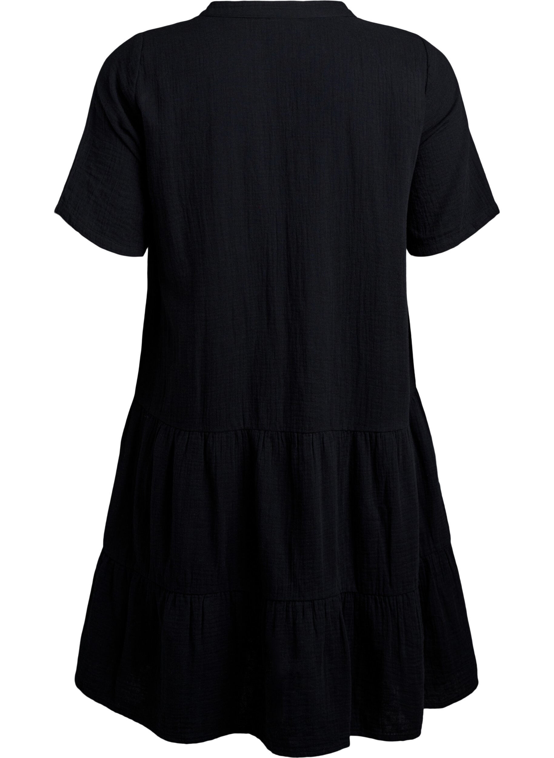 ZizzifashionShort A-line dress in cotton muslin, Black, Packshot image number 1