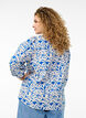 3/4 sleeve cotton blouse with flowers, Blue, Model image number 2