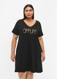 Organic cotton nightdress with V-neck (GOTS), Black Offline, Model