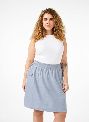 Short cotton skirt with elasticated waistband, Nebulas B. W. Stripe, Model image number 0