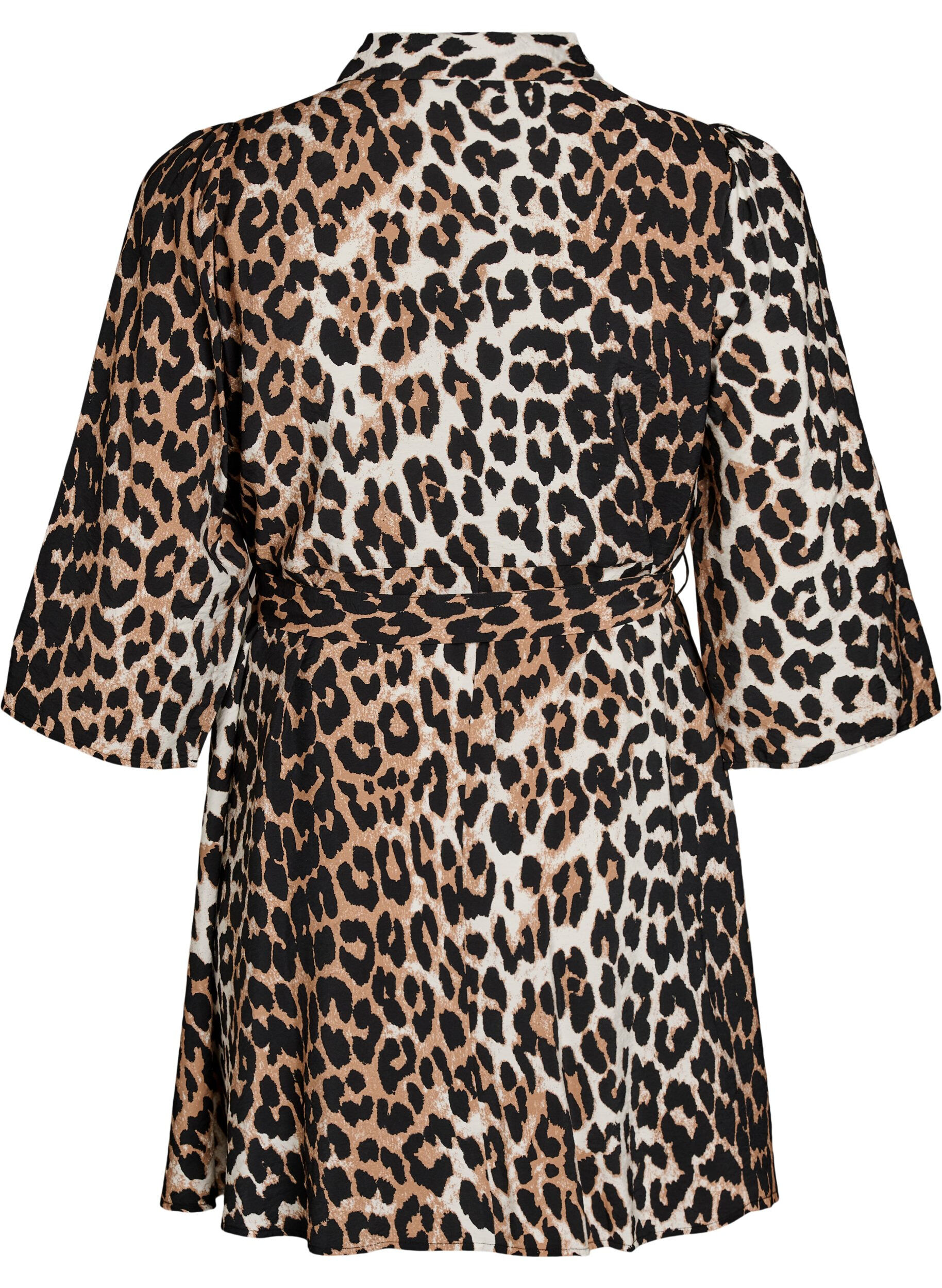 ZizzifashionPatterned tunic with a tie-belt and 3/4 sleeves, Brown, Packshot image number 1