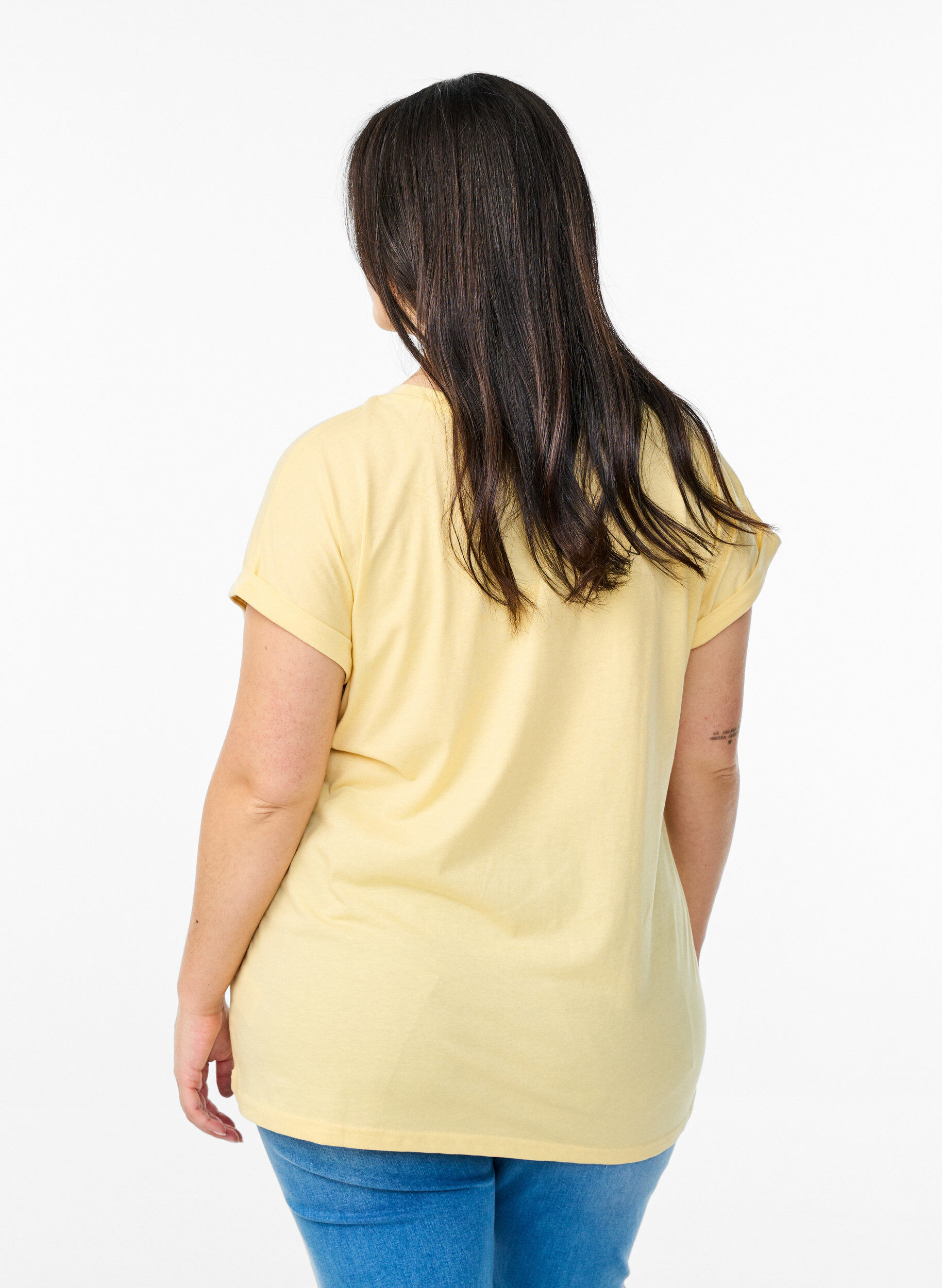 ZizzifashionShort sleeve cotton blend T-shirt, Yellow, Model image number 2
