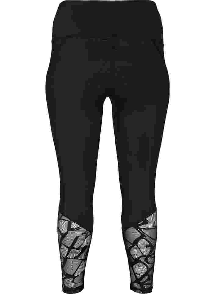 Cropped leggings with patterned mesh, Black, Packshot image number 1