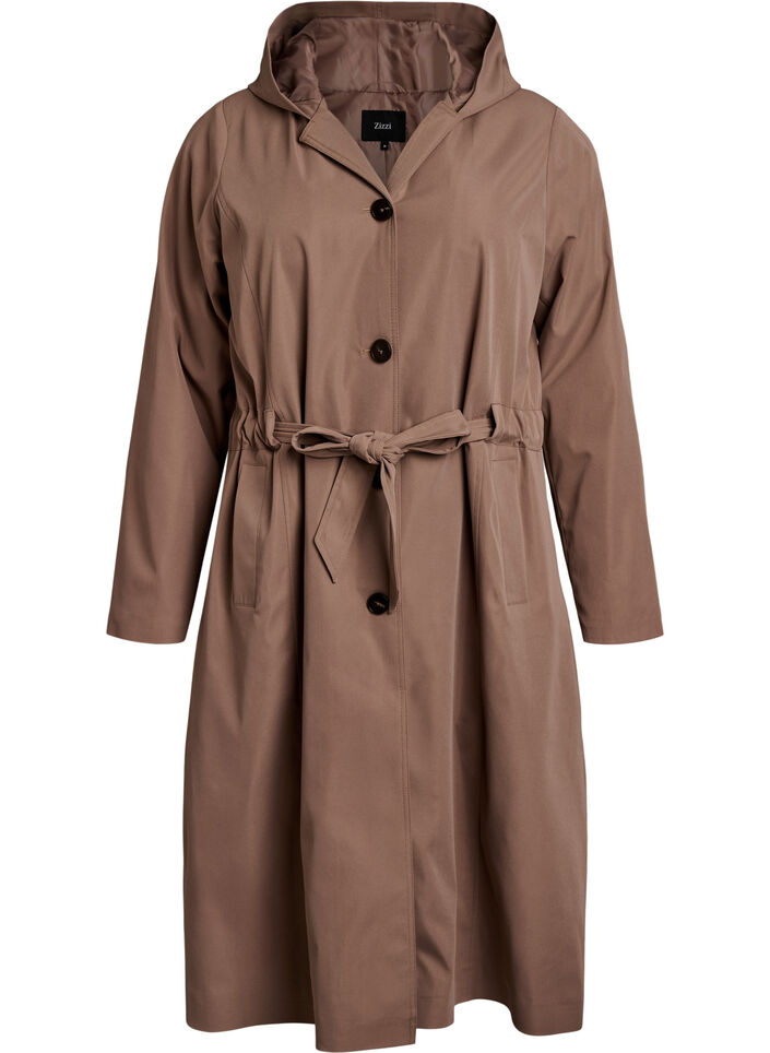 Trench coat with hood and tie belt, Brown, Packshot image number 0